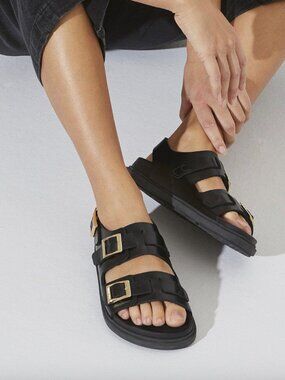 Birkenstock Cannes Black Leather Sandal Womens